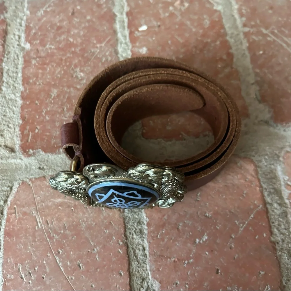 VTG Lucky Brand Brass Dragon Leather Belt Sz S